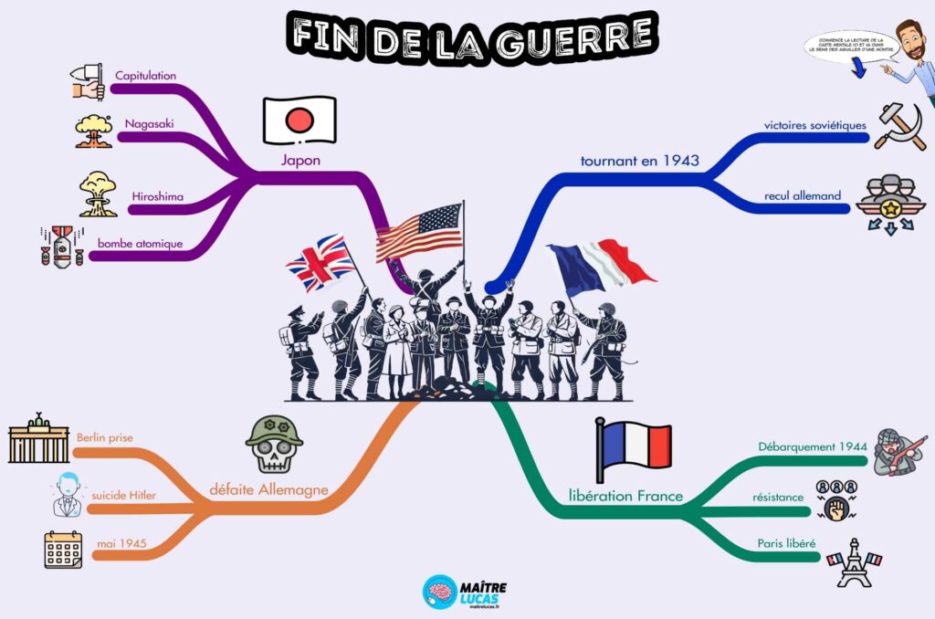 Carte mentale  la fin de la seconde guerre mondiale CM1 CM2