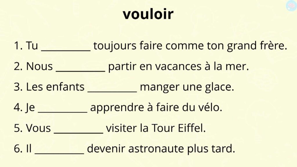 Exercices imparfait du verbe vouloir CE2 CM1