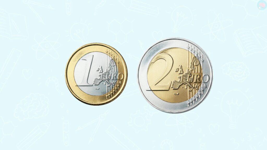 pièce de 1 euro et de 2 euros