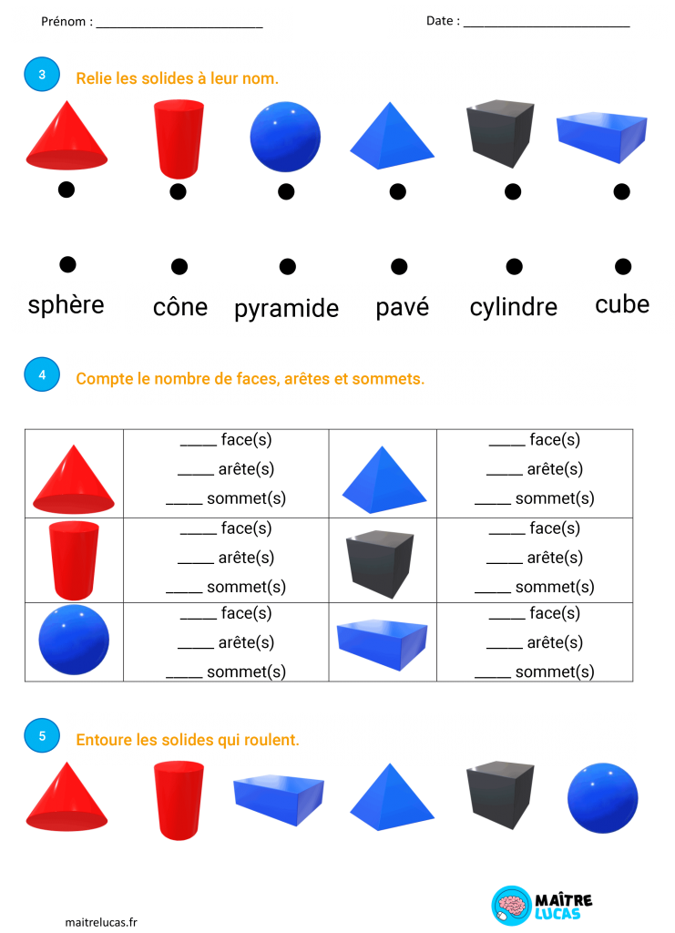 Fiche Exercices Les Solides Pour S Exercer Sur La Lecon Cp Ce1 Ce2 Maitre Lucas