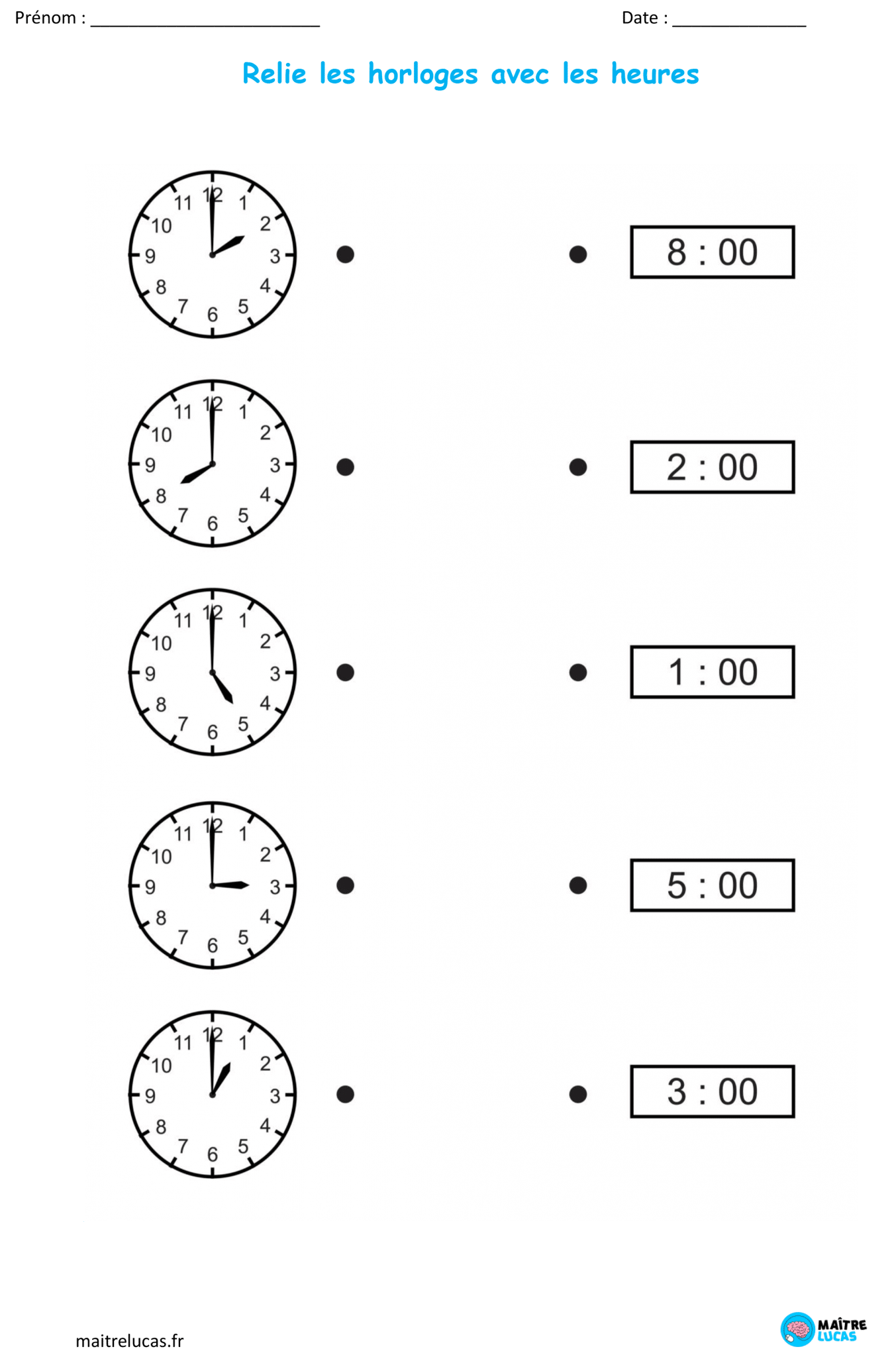 Fiches Exercices Lire L Heure En Exercices Pour Cp Ce Ce Ma Tre