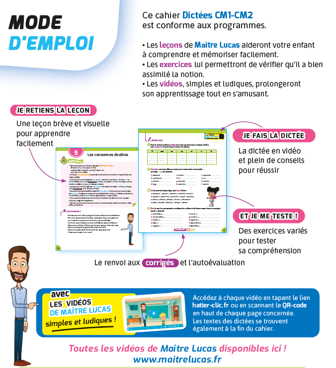 Mode d'emploi cahier dictées soutien scolaire Maître Lucas