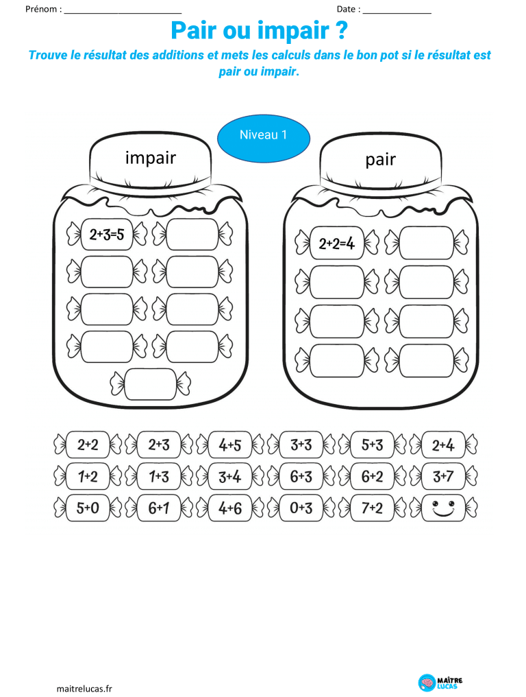 Fiches Exercices Nombres pairs et impairs, 11 exercices pour CP CE1