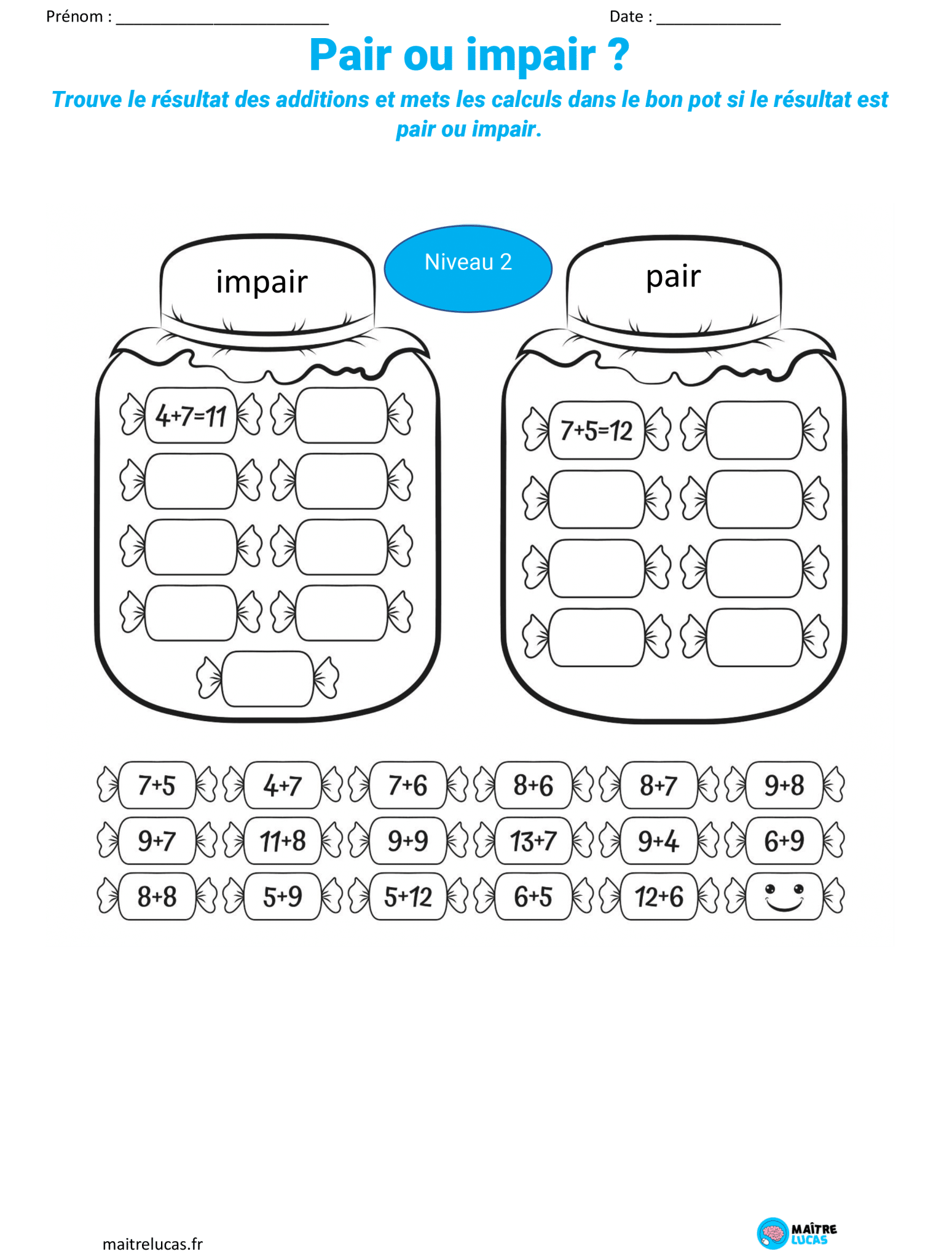 Fiches Exercices Nombres pairs et impairs, 11 exercices pour CP CE1