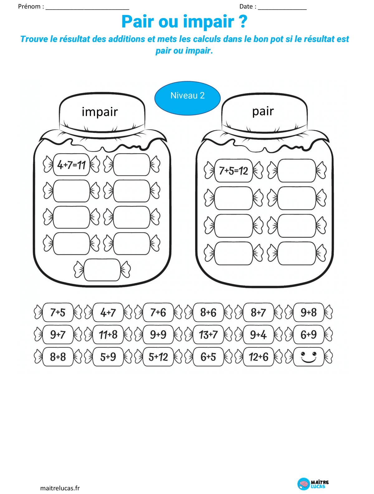 Fiches Exercices Nombres pairs et impairs, 11 exercices pour CP CE1