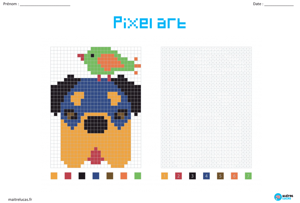Pixel art chien et oiseau CP CE1 CE2 CM1 CM2