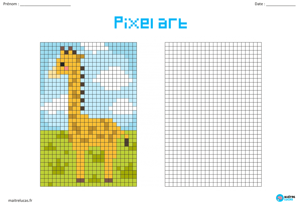 Pixel art girafe CP CE1 CE2 CM1 CM2