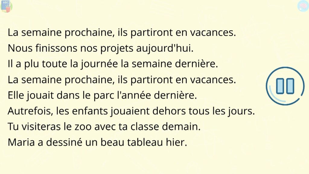 Exercices reconnaître le temps des phrases CE2