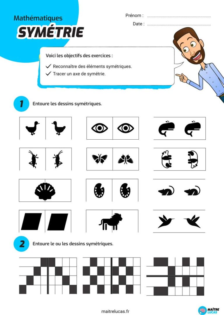 Exercices La Symétrie Axiale CP CE1 CP CE1 - Maître Lucas