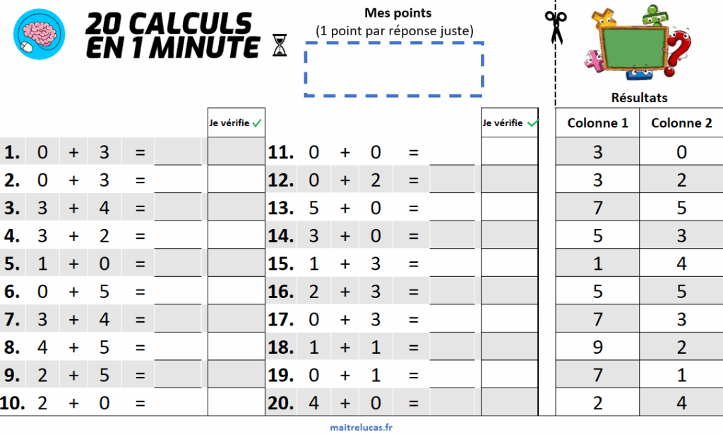 Fiche table d'additions
