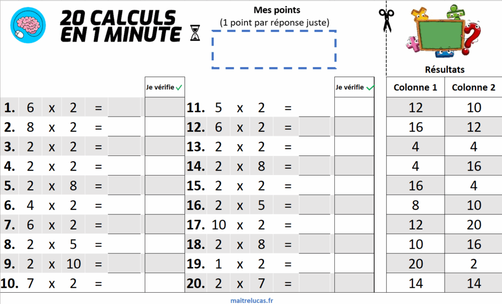 Exercices et fiches table de multiplications
