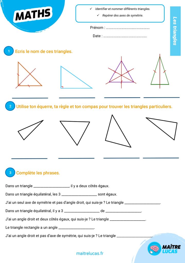 Fiche exercices les triangles CM2 CM1